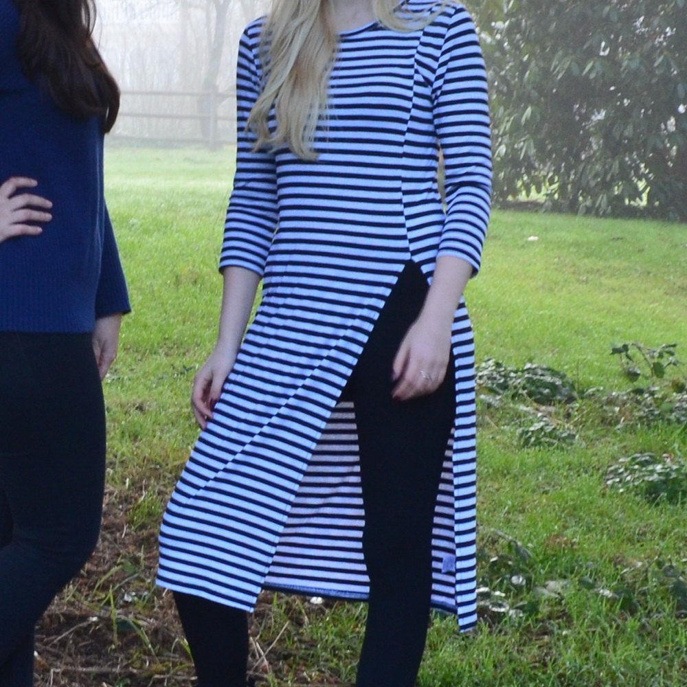 Jersey Knit Striped Slit Tunic